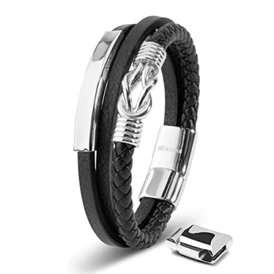 Imagen de SERASAR Pulsera de hombre 20cm Plata cuero Joyas trenzada