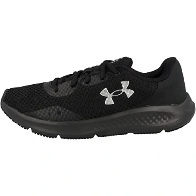 Imagen de Under Armour UA W Charged Pursuit 3, zapatos de deporte para mujer, ligeras y flexibles deportivas color negro/negro/plateado metálico