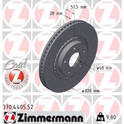 Imagen de ZIMMERMANN 370.4405.52 Disco de freno 320 28 6/5 5 114 ventilación externa, perforado revestido altamente carbonizado MAZDA: 6 Familiar, CX II