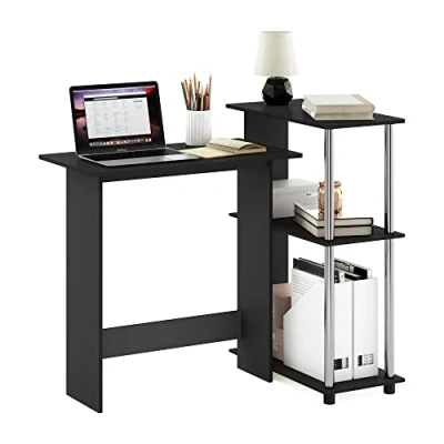 Imagen de Furinno Abbott Escritorio de Esquina con Librería, Madera ingeniería, Americano/Acero Inoxidable, 59.99 (D) x 96.90 (W) 84.99 (H) cm