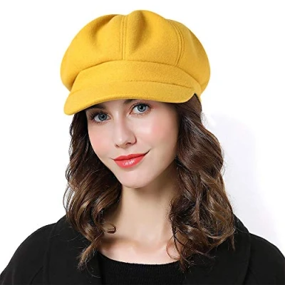 Imagen de Superora Boinas Mujer Francesa Vintage Sombreros de Invierno Clásico Gorro Caliente (Amarillo)