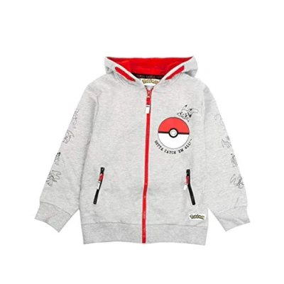 Imagen de Pokemon Sudadera con Capucha para niños Pokeball Gotta Catch Em All Zip Up Jumper Pikachu Gris Manga Larga, y Bolsillos