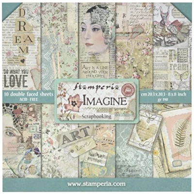 Imagen de STAMPERIA SBBS07 Imagine Bloc de Papel (10 Hojas, 20,3 x 20,3, Doble Cara), Multicolor, 20.3 (8&quot; 8&quot;)