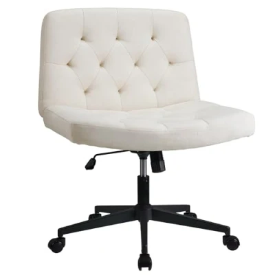 Imagen de WangPangzi Silla de Oficina con Respaldo Medio sin Brazos, Juego Altura Ajustable, Vestidor para Dormitorio, Giratoria,Silla Ocio tapizada Ancha,Beige
