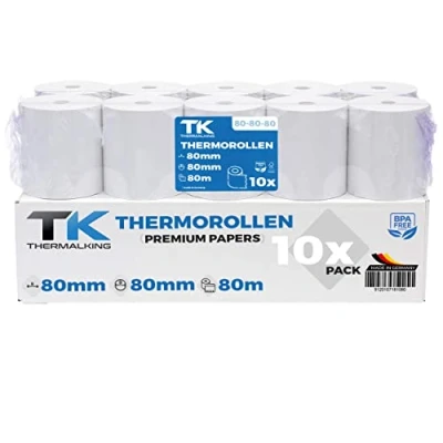 Imagen de papel térmico 80x80 Rollo para impresora termica Rollos de tickets 80mm 80x80x12 caja registradora negocio y bar (10 ud.)