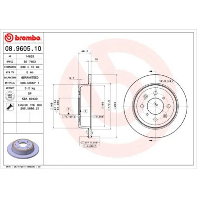Imagen de BREMBO 08.9605.10 Disco de freno 239 10 4 macizo con tornillos MG: MG ZR Hatchback, ZS Berlina, ROVER: 25 200 Coupé