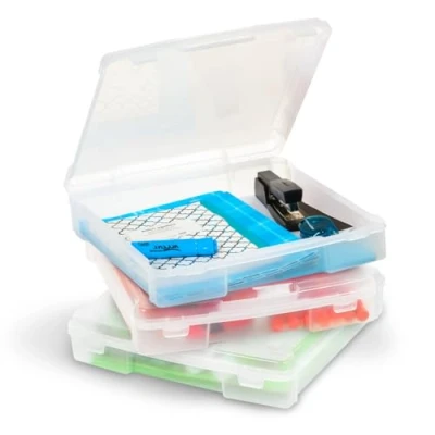 Imagen de Iris Ohyama, Caja de Almacenamiento Plástica Portátil, DIY, Apilable, Transparente, 10 L, Lote 3, Contenido Visible, para Scrapbooking, Arte, Manualidades, Creaciones, Organizador, SBC 350