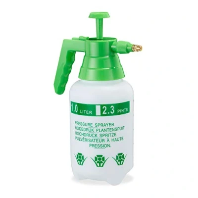 Imagen de Relaxdays 4 Pulverizadores Agua Presión, Boquilla Ajustable, Vaporizador para Plantas, Jardín, 1 l, PE Latón, Verde