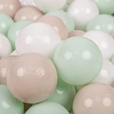 Imagen de KiddyMoon 700 ∅ 7Cm Bolas Colores De Plástico para Piscina Niños, Beige Pastel/Blanco/Menta