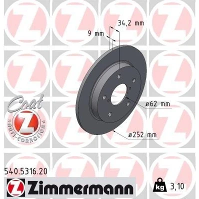 Imagen de ZIMMERMANN Disco de freno SUZUKI: SWIFT 5 252mm 9mm 7/5 5Taladro(s) 114mm macizo revestido 540.5316.20 5561168R00 Discos freno,