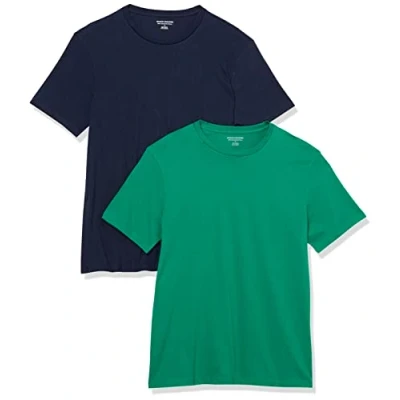 Imagen de Amazon Essentials Camiseta de Manga Corta, Cuello Redondo y Corte Ajustado Hombre, Pack 2, Azul Marino/Verde, L