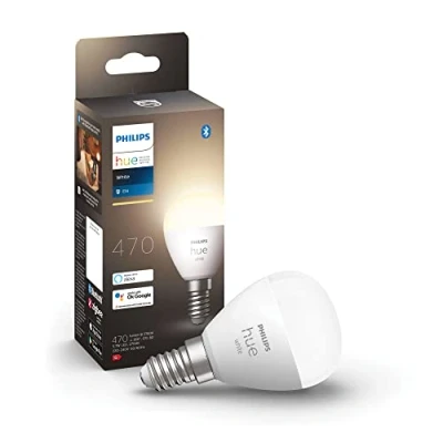 Imagen de Philips Hue Bombilla Led Inteligente, Luz Cálida Regulable, casquillo E14 esférica, 5.7W 470 Lúmens, Compatible con Alexa y Google Home
