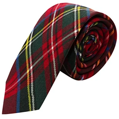 Imagen de King &amp; Priory Corbata Tradicional con Patrón Escocés Rojo