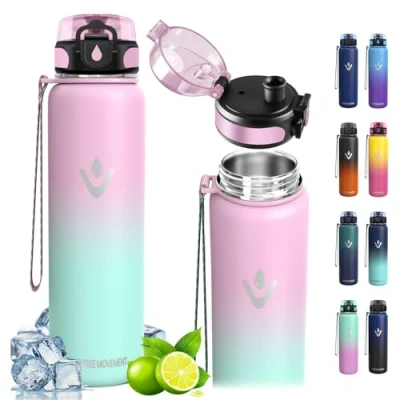 Imagen de Vikaster Botella Agua termica, Acero Inoxidable 1000ml, Estanqueidad, Agua, Mantener 12H Caliente/24 Frío, Termo Sin BPA, para Deporte, Viaje, Escuela, Exterior, Oficina, Hogar