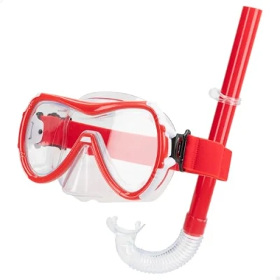 Imagen de AKTIVE Aqua Sport Kit Gafas Snorkel niño, Máscara Ajustable, Tubo de Buceo, Sin látex, Hipoalergénico, 2 Colores, Negro, Rojo, Envío Aleatorio, Red Rejilla Transporte, 12 años (54242)