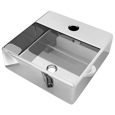 Imagen de vidaXL Lavabo Cerámica con Orificio Baño Servicio Fregadero Pieza Fontanería Bricolaje Instalación Decoración Aseo Grifería 38x30x11,5 cm Plateado