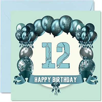 Imagen de Divertidas tarjetas de cumpleaños 12 para niños, globos cumpleaños, tarjeta feliz hijo, sobrino, sobrina, hermana, primo, hermano, nieta, hija, nieto, felicitación,