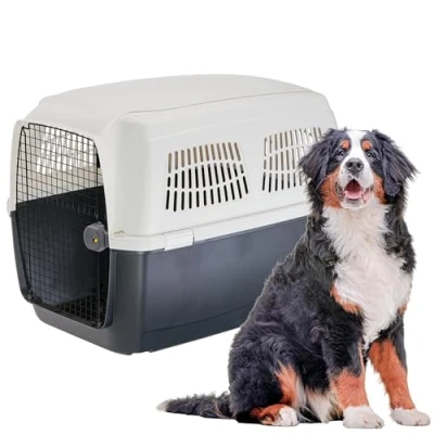 Imagen de Ferplast Transportín Perro Clipper 7, IATA, para Perros Grandes MAX 60 Kg, Rígido, Viaje Mascotas Coche Avión Tren, 105 x 75 h 79 cm, Puerta de Acero, Cierre Seguro