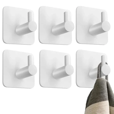 Imagen de 4happy 6 Piezas ganchos adhesivos para Pared, inoxidables, colgador toallas sin taladro, colgadores resistentes perchas adhesivas fuertes, Blanco