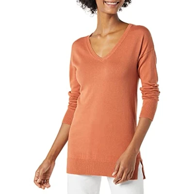 Imagen de Amazon Essentials Jersey Tipo Túnica Ligero de Manga Larga y Cuello en Pico (Disponible Tallas Grandes) Mujer, Caramelo, L
