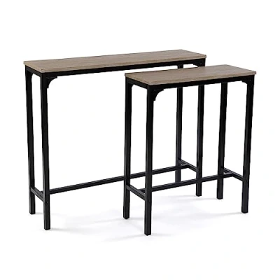 Imagen de Versa Doncaster Mueble Recibidor Estrecho para Entrada o Pasillo, Mesa Consola, Set de 2, Medidas (Al x L An) 80 25 95 cm, Madera y Metal, Color Negro