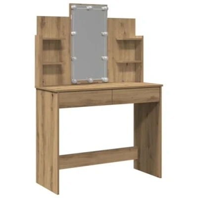 Imagen de vidaXL tocador con Luces LED Roble Artisan 96x40x142 cm, Mesa tocador, de Maquillaje, Muebles vestidor, Maquillaje