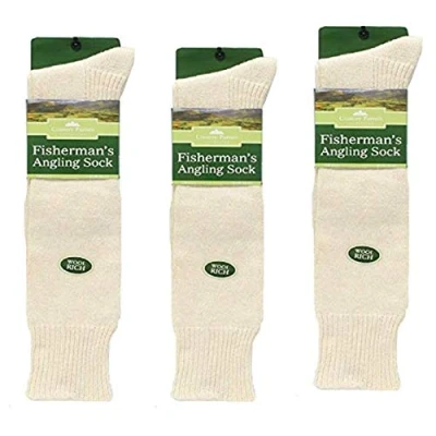 Imagen de Mega_JumbleSale® 3 pares de calcetines pesca pescador color crema para botas lana campo tamaño 6 11, crema, ^