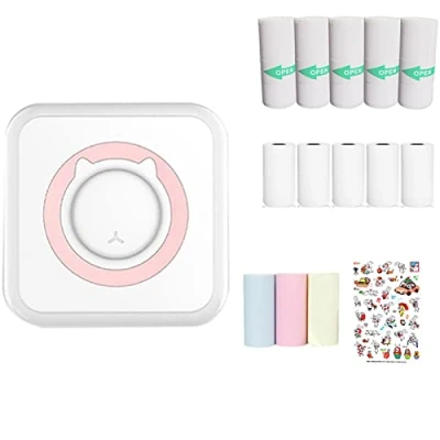 Imagen de WANGCL Mini impresora portátil de bolsillo, fotográfica sin tinta con 13 rollos papel para inalámbrica teléfonos inteligentes iOS/Android (rosa)