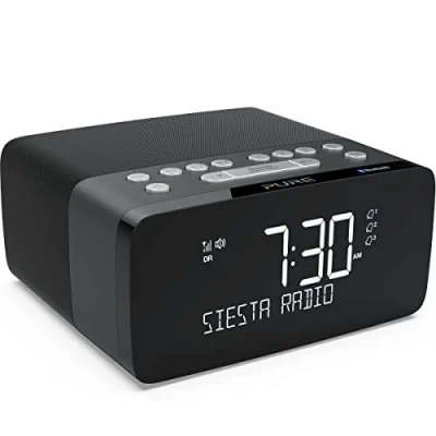 Imagen de Pure Siesta Radio Reloj Despertador con cargador (Radio Digital DAB/DAB+ y FM Despertador, Bluetooth, USB, AUX, Wireless Estación de carga para mmóvil, 40 canales), Grafito