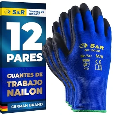 Imagen de S&amp;R Guantes de Trabajo en fibra Nylon con recubrimiento PU 12 pares. Talla M/8