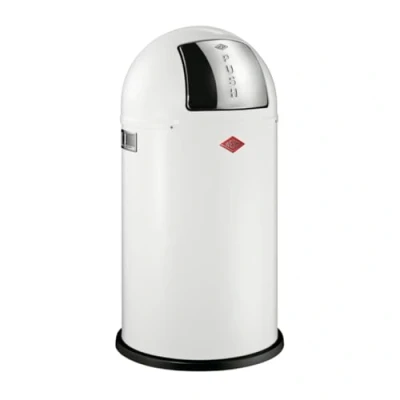 Imagen de WESCO Pushboy Cubo de basura en color blanco, chapa acero con recubrimiento polvo, 50 litros volumen, gran tapa inoxidable, recipiente interior extraíble