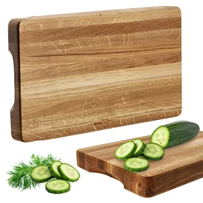 Imagen de KADAX tabla de cortar madera, cocina, 4 cm grosor, madera natural, roble macizo, para servir aperitivos, queso, frutas (30 x 45 cm)