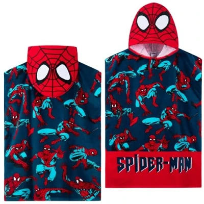 Imagen de Marvel Absorbente Toalla Playa, Baño y Piscina con Capucha para Niños (Rojo/Azul Spiderman, 10 13 Años)