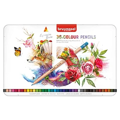 Imagen de Bruynzeel Expression Set de 36 lápices color en lata para dibujar, colorear libros adultos, Bullet Journaling