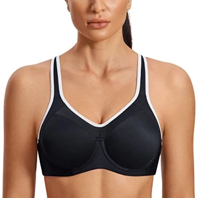 Imagen de SYROKAN Sujetador Deportivo de Alto Impacto con Aros y Fina Espuma para Mujer Negro ES:95C (EU 80C)