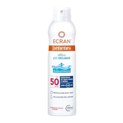 Imagen de Ecran Denenes Bruma Protectora Solar Piel Mojada FPS 50+ para Niños en Spray, 80 Minutos de Protección UVB, UVA e IR A, con Extracto Algodón y Vitamina E, Pieles Sensibles Atópicas 250 ml