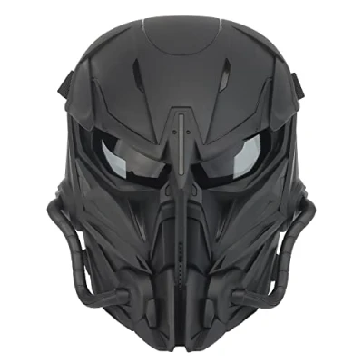 Imagen de Máscaras tácticas de Pistola Aire comprimido, Grey Lens Full Face Skeleton Paintball Protection Mask for CS War Games Halloween Role Play Clothing Party (Negro)