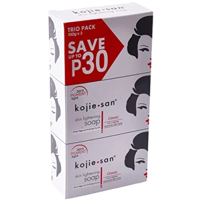 Imagen de Kojie San Skin Lightening Kojic Acid Soap 3 Bars 100g Fades Age Spots, Freckles, and Other Signs of Sun Damage Heals Acne Blemishes Erases Red Marks Scars by