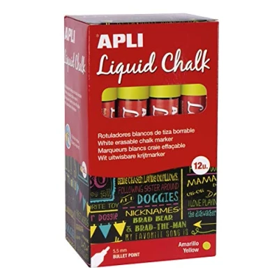 Imagen de APLI 16901 Rotuladores de Tiza Borrable, 5,5 mm, Liquid Chalk Punta Redonda, Amarillo