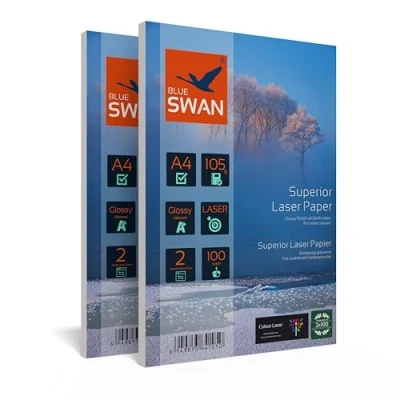 Imagen de Blue Swan Papel fotográfico (200 hojas, A4, 105 g/m², brillante, se puede imprimir por ambos lados, para todas las impresoras láser normales/de color y fotocopiadoras (A4, g)
