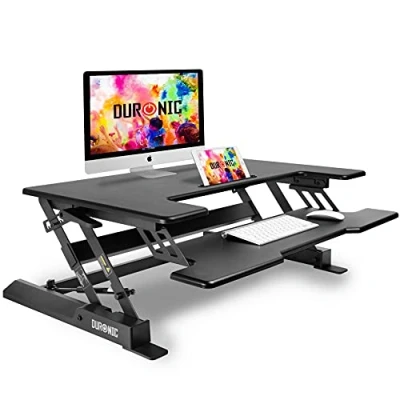 Imagen de Duronic DM05D1 BK Mesa para ordenador Escritorio Ajustable de 16 a 41cm Superficie 56x92cm y Máx 15kg Ranura bandeja teclado gaming ergonómica Monitor Trabaja pie sentado