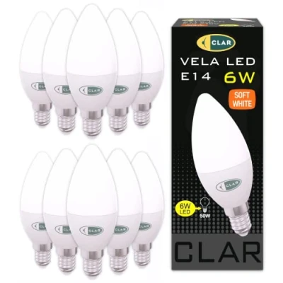 Imagen de CLAR Bombilla LED E14, Bombillas Vela, Vela Casquillo Fino, LED, E14 Luz Calida, 6W (Pack 10)