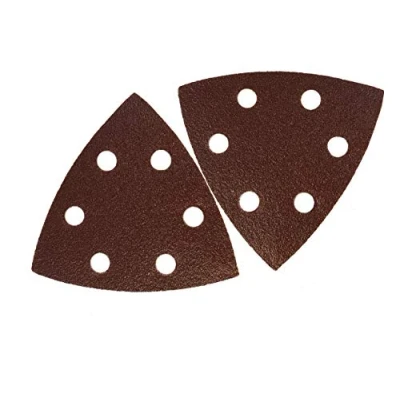 Imagen de triángulos de lijado delta, 50 unidades, 6 agujeros, 93 x mm, grano 120, para lijadora hojas lija, almohadillas triangulares, papel velcro