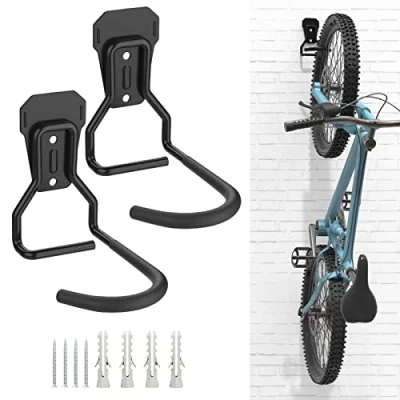 Imagen de Housolution Gancho Vertical de Pared para Colgar Bicicleta, [2 PZS] Soporte Bicicleta Montaña Hierro hasta 35kg/77 lbs, Colgador con Capa Goma, Negro