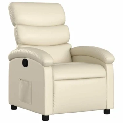 Imagen de vidaXL Sillón Reclinable, Asiento con Reposabrazos Respaldo, de Descanso Televisión, para Salón Oficina, Cuero Sintético Crema