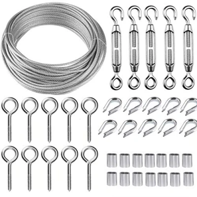 Imagen de TooTaci Cable de Acero Inoxidable 2mm, 30M Recubierto PVC con Tensor y Tornillo, Kit cables para Toldos, Suspensión Cuerda Tendedero, Soporte Planta,Colgar Fotos Luces