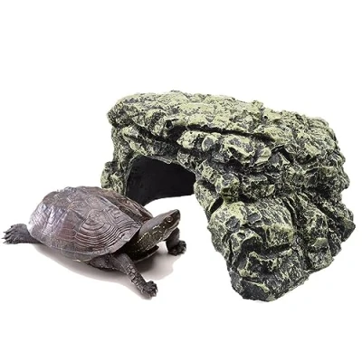 Imagen de Plataforma de tortuga para tomar el sol, pecera, cueva, hábitat natural, rocas resina, isla flotante, decoración piedra acuario semiacuático, reptil (pequeño)