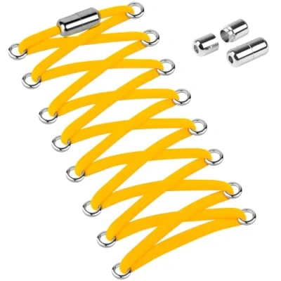 Imagen de Widamin 2 Pares de Cordones Elásticos con cápsula Metal, sin Nudo para Adultos Niños, Perezosos Atar Zapatos Deporte，Amarillo