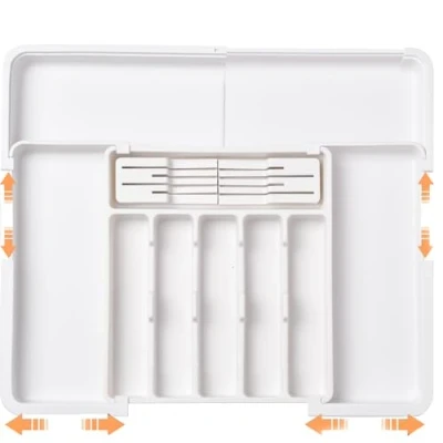 Imagen de ZHUIYIWIN Organizador de Cubiertos, Caja Organizadora Para con 2 bloques cuchillos extraíbles, Cubertos Cajon Cocina Extensible, Cubiertos Cajon, Transparente