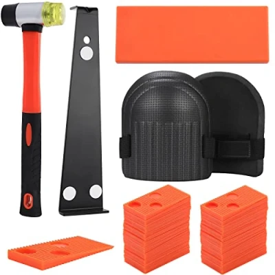 Imagen de Knpwer Kit de instalación pisos madera,Herramientas montaje laminados,Kit suelo con 40 espaciadores, Barra tracción resistente, Bloque roscado sólido, Mazo doble cara